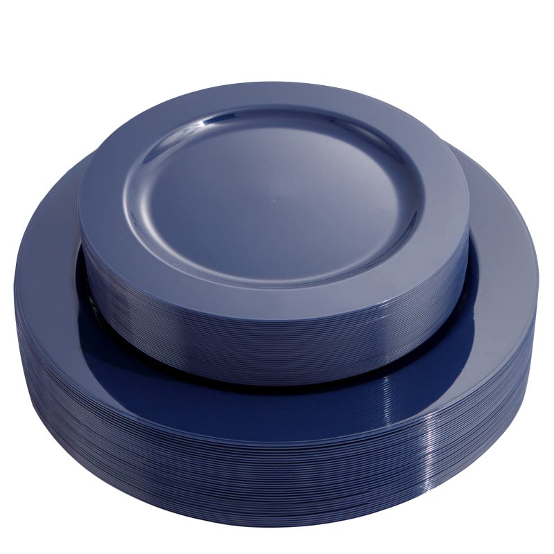 FLOWERCAT 60PCS Blue Plastic Plates  Heavy Duty Blue Plates Disposable 1025  75  serve for 30guest Birthday PartyWeddingFathers DayMemorial DayGraduation