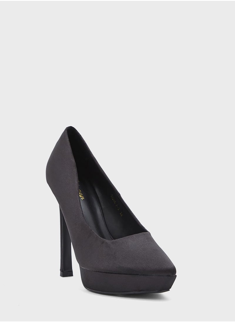 Satin Platform Pointed Pump