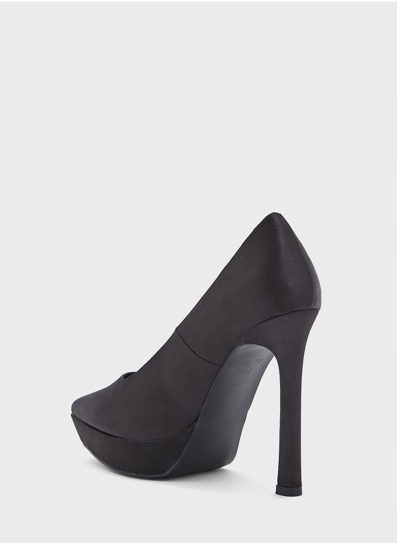 Satin Platform Pointed Pump