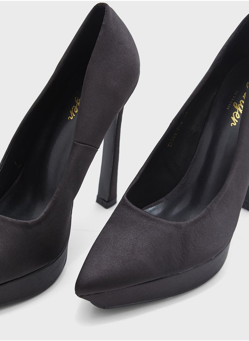 Satin Platform Pointed Pump