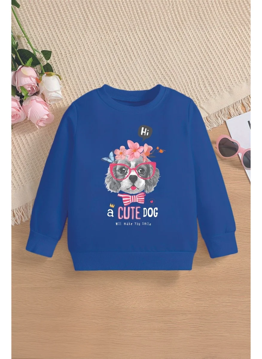 Myada New Season Cute Dog Printed Oversize Hooded Kids Sweatshirt with Glasses 14647