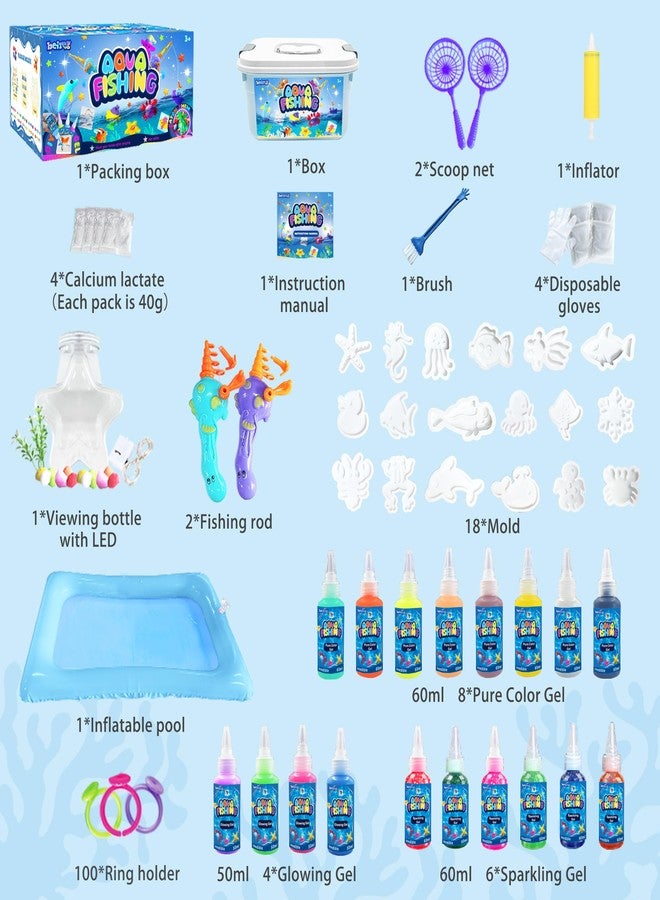 BEIREG Aqua Water Fairy Gel Kit, Magic Squishy Elf Water Toy Kit with 18 Color Gel, 18 Shape Molds, 2 Fishing Toy, Create Squishes Sea Animals DIY Crafts STEM Kit for Kids Gift - Image 2