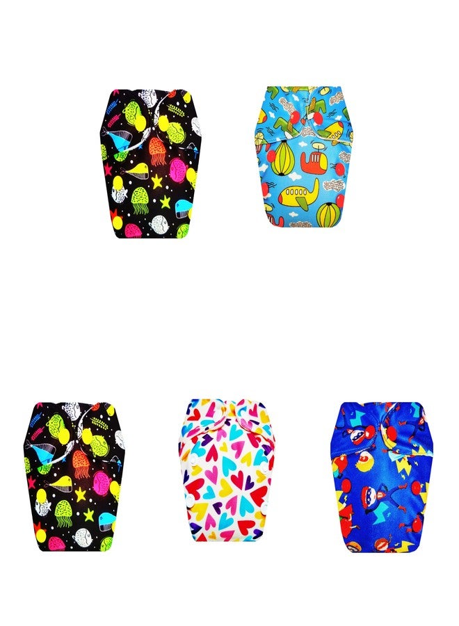 حفاضات قماشية فاخرة من دمبلدو للأطفال حديثي الولادة مع حشوة داخلية (عبوة من 5 قطع) | شعور بالجفاف والراحة | تهوية جيدة | مناسبة للسفر | مثالية لفصل الصيف الهندي | من 0 إلى 4 أشهر | للجنسين - Image 1