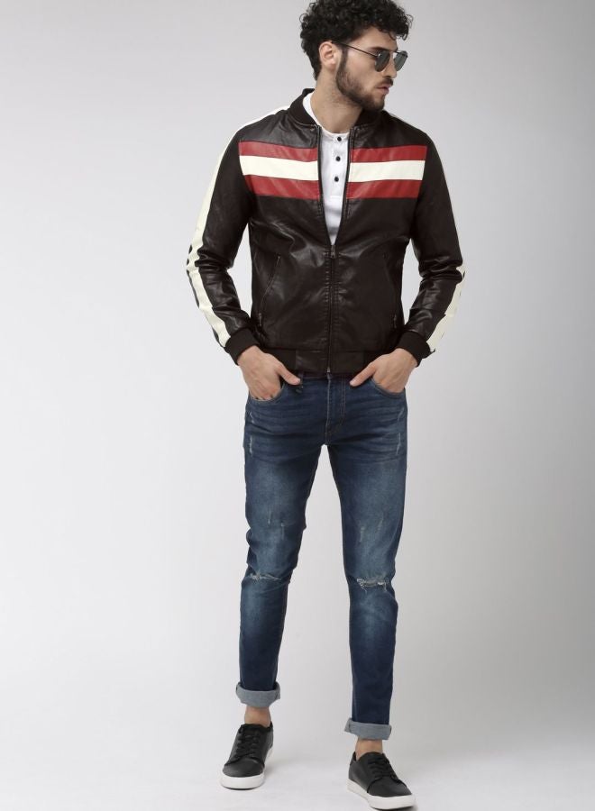 The Indian Garage Co Men Slim Fit Colour Blocked Round Neck Long Sleeves Jacket - Image 4