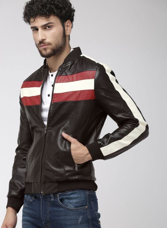 The Indian Garage Co Men Slim Fit Colour Blocked Round Neck Long Sleeves Jacket - Image 3