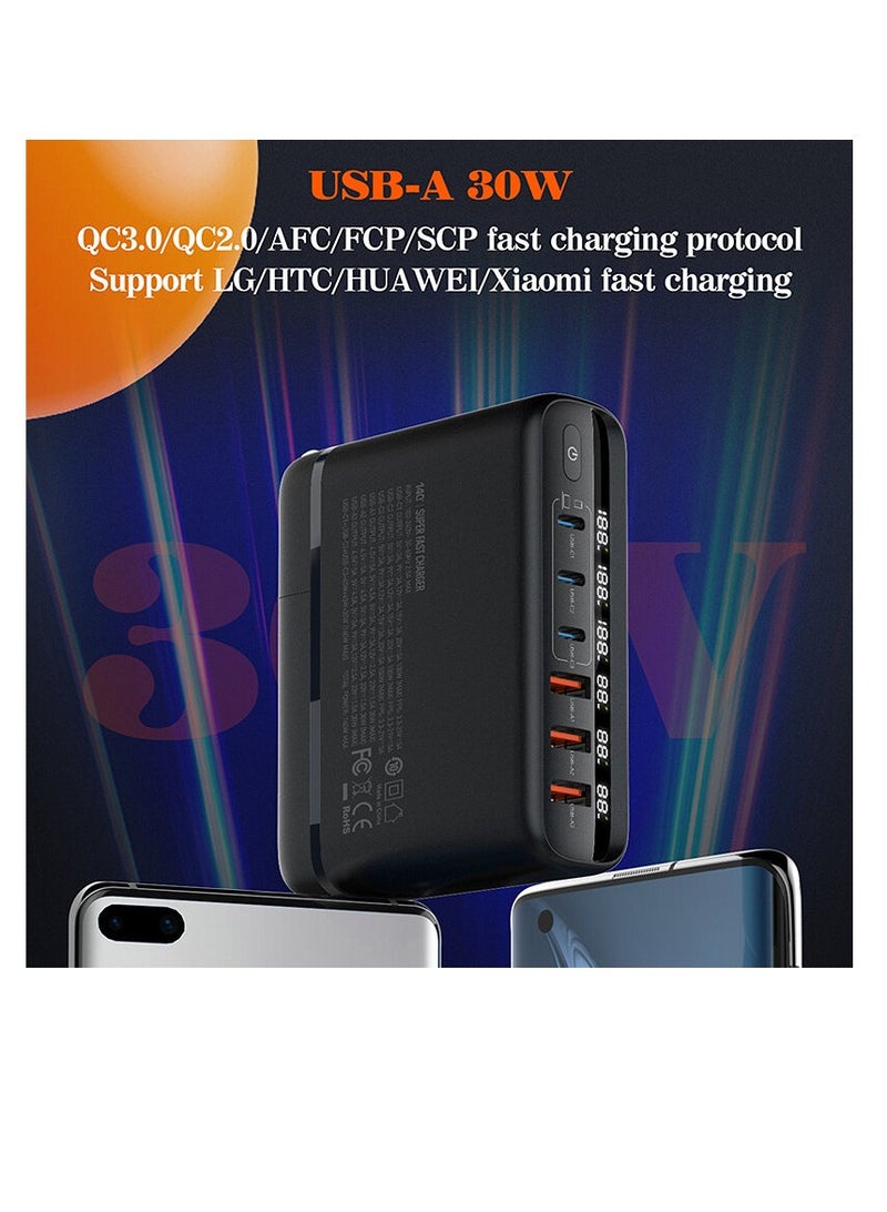 Terabyte 140W 6 Port GaN Desktop and Wall Charger UK/EU/US Plugs, 3 USB-C PD3.0, 3 USB - Image 2