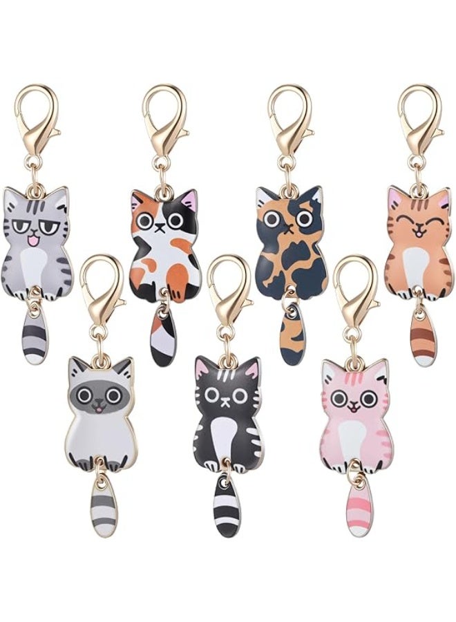 مجموعة مفاتيح قطط مكونة من 7 قطع، تعليقات قطط لطيفة، سلاسل مفاتيح قطط كاواي، حلقة مفاتيح للقطط، إكسسوارات قطط للنساء لمفاتيح السيارة والحقائب اليدوية والفتيات، هدية للنساء، أعمال يدوية (الذيل يمكن أن يتحرك) - Image 1