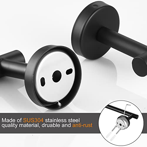 Hinmood Bathroom Hardware Set Black 10 Pieces, Towel Bar Set Matte Black Stainless Steel Towel Rack Set Includes 2PCS 16'' Towel bar, 4PCS Towel Hooks, 2PCS Toilet Paper Holder and 2PCS Towel Ring - Image 3