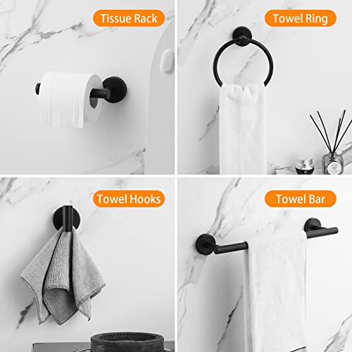 Hinmood Bathroom Hardware Set Black 10 Pieces, Towel Bar Set Matte Black Stainless Steel Towel Rack Set Includes 2PCS 16'' Towel bar, 4PCS Towel Hooks, 2PCS Toilet Paper Holder and 2PCS Towel Ring - Image 2