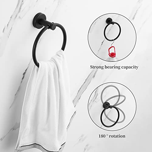 Hinmood Bathroom Hardware Set Black 10 Pieces, Towel Bar Set Matte Black Stainless Steel Towel Rack Set Includes 2PCS 16'' Towel bar, 4PCS Towel Hooks, 2PCS Toilet Paper Holder and 2PCS Towel Ring - Image 5