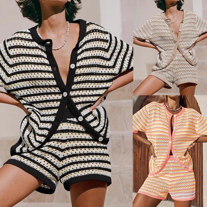 Women's Color Block Striped Knitted Sweater - Image 1