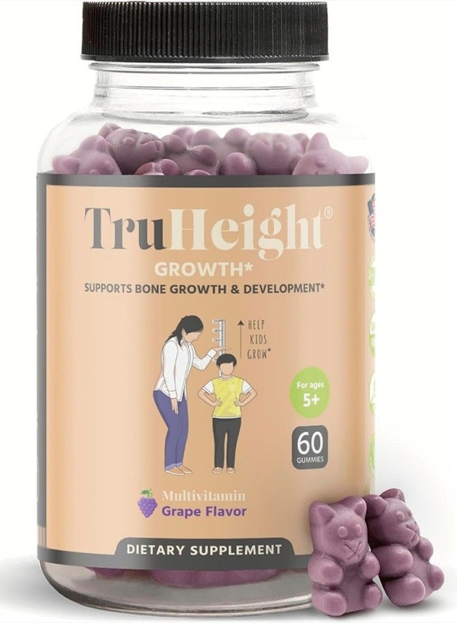 TruHeight  Growth Gummies (Grape) Natural Growth & Development Supplement for Kids & Teens - Endorsed by Pediatricians - Vitamin D, K, Calcium & Ashwaganda - Bone Strength - Kids Vitamins - Ages 5+ - Image 1
