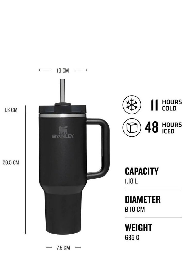 Stanley Quencher H2.0 FlowState Vacuum Insulated Tumbler – 40 oz Black Stainless Steel Travel Mug with Lid & Straw, Double-Walled Leakproof Design, Hot & Cold Beverage Flask, Reusable Thermos Cup for Travel, Office, Gym, Hiking & Daily Hydration, BPA-Free & Durable  - Image 5