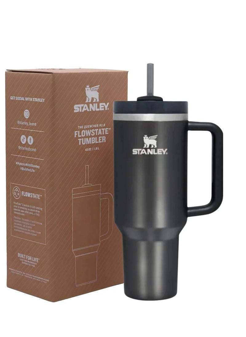 Stanley Quencher H2.0 FlowState Vacuum Insulated Tumbler – 40 oz Black Stainless Steel Travel Mug with Lid & Straw, Double-Walled Leakproof Design, Hot & Cold Beverage Flask, Reusable Thermos Cup for Travel, Office, Gym, Hiking & Daily Hydration, BPA-Free & Durable  - Image 2