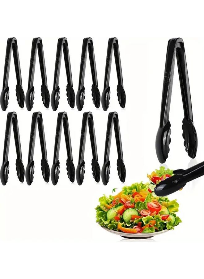 10 Plastic Black Tongs Heavy Duty Reusable Disposable Kitchen Party Buffet BBQ Set - Image 1