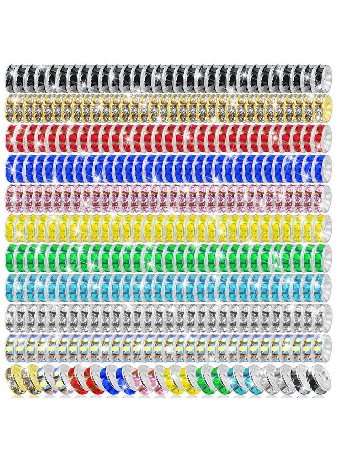 Cludoo 1200 Pcs Rondelle Spacer Beads For Jewelry Making 8Mm Rhinestone Spacer Beads 10 Colors Crystal Beads Spacers For Jewellery Making Bracelet Necklaces Diy Craft - Image 1