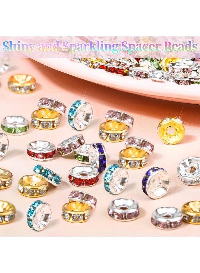 Cludoo 1200 Pcs Rondelle Spacer Beads For Jewelry Making 8Mm Rhinestone Spacer Beads 10 Colors Crystal Beads Spacers For Jewellery Making Bracelet Necklaces Diy Craft - Image 4