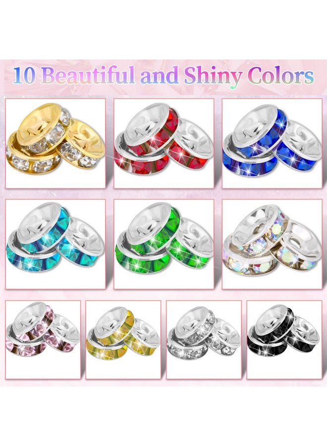 Cludoo 1200 Pcs Rondelle Spacer Beads For Jewelry Making 8Mm Rhinestone Spacer Beads 10 Colors Crystal Beads Spacers For Jewellery Making Bracelet Necklaces Diy Craft - Image 2