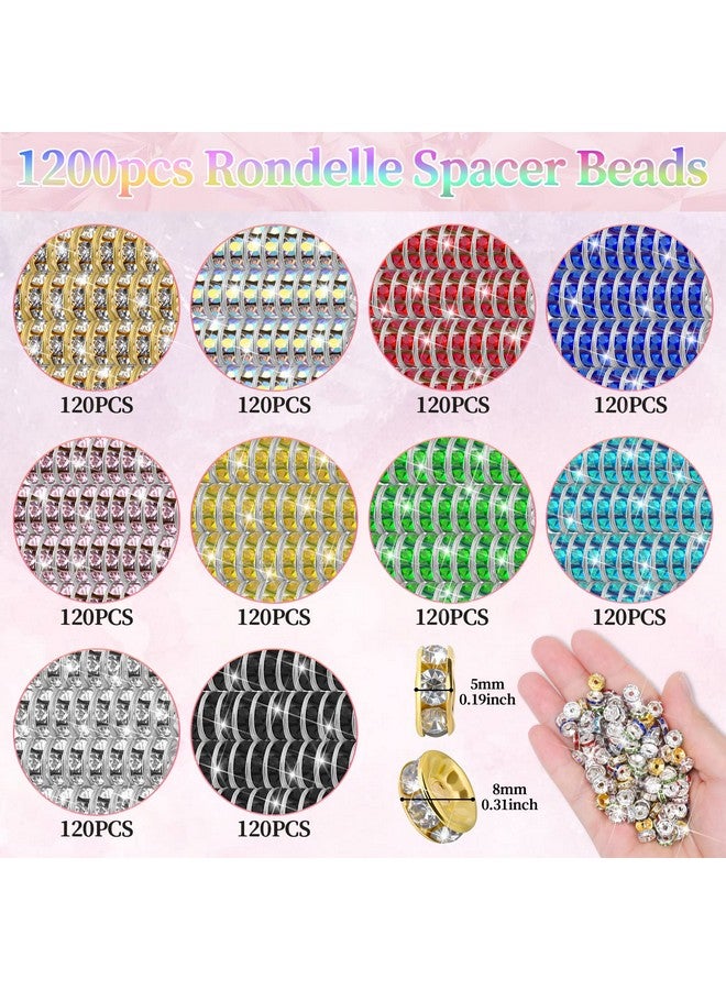 Cludoo 1200 Pcs Rondelle Spacer Beads For Jewelry Making 8Mm Rhinestone Spacer Beads 10 Colors Crystal Beads Spacers For Jewellery Making Bracelet Necklaces Diy Craft - Image 3