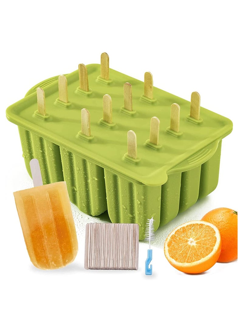 Popsicle Molds Set, 12 Pieces Silicone Popsicle Molds Easy-Release BPA-free Popsicle Maker Molds Ice Pop Molds Homemade Popsicle Ice Pop Maker, Green - Image 1