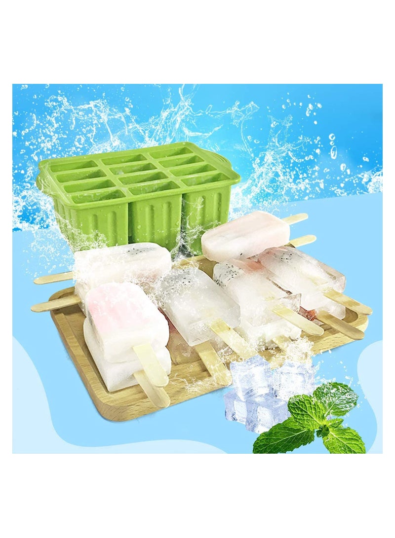 Popsicle Molds Set, 12 Pieces Silicone Popsicle Molds Easy-Release BPA-free Popsicle Maker Molds Ice Pop Molds Homemade Popsicle Ice Pop Maker, Green - Image 5