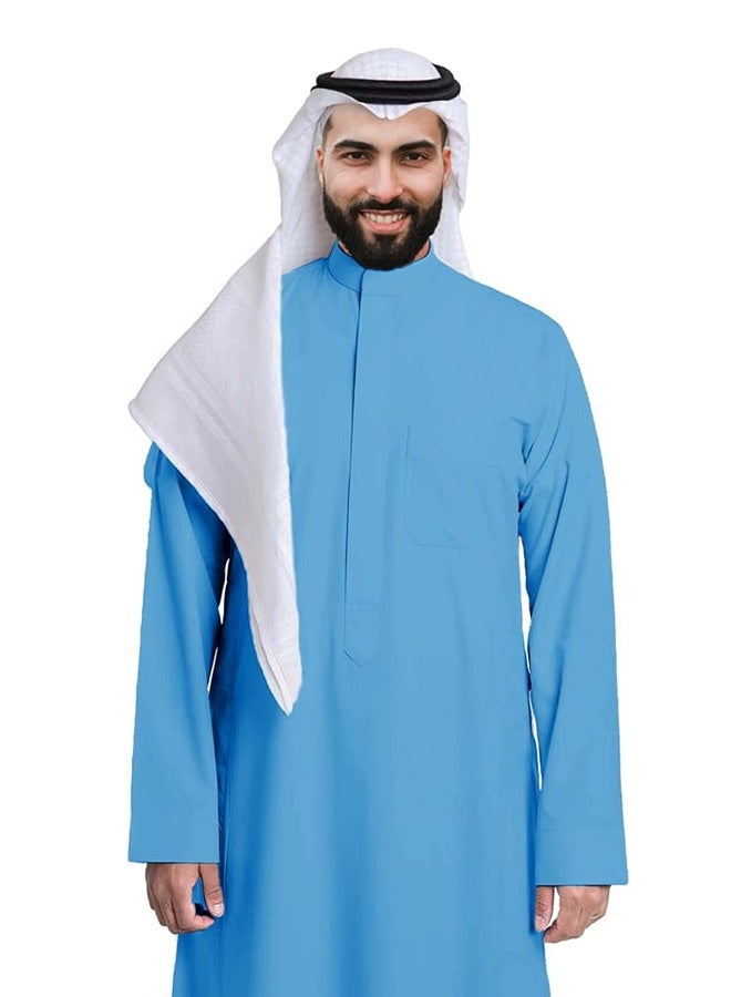 متجر اختياري ثوب سعودي رجالي – قندورة سعودية مخيطة يدويًا، كندورة كاملة الطول قابلة للتنفس ومريحة للأولاد، بياقة ماندارين، أكمام طويلة، جيب أمامي على الصدر وجيوب جانبية - Image 1