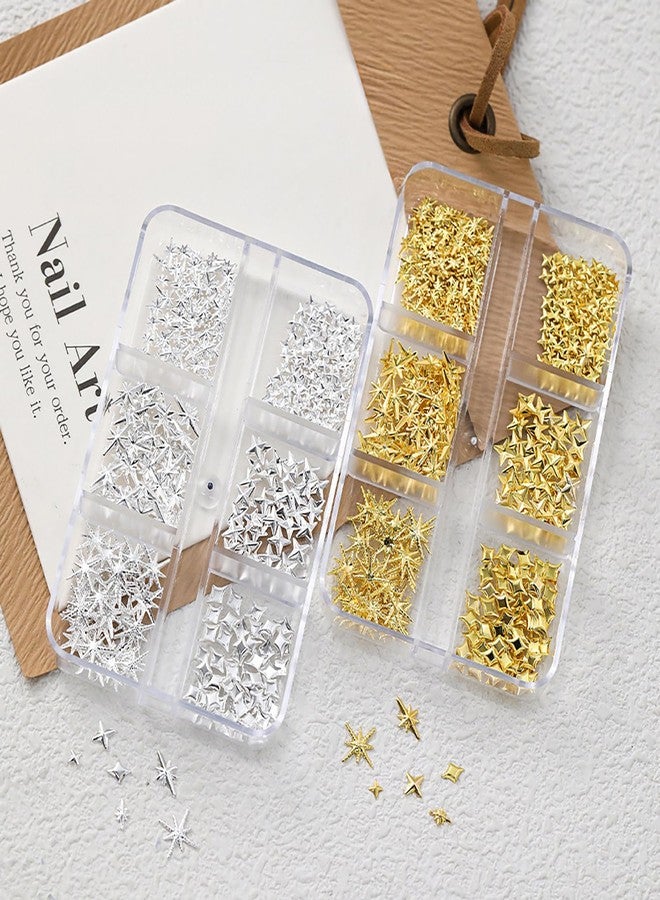 HYWWPFLAY 2 Boxes Star Nail Charms, Silver and Gold Nail Art Charms Bulk for DIY 3D Nail Art Decoration & Charms for Nails Design with Pickup Pen & Tweezers - Image 5
