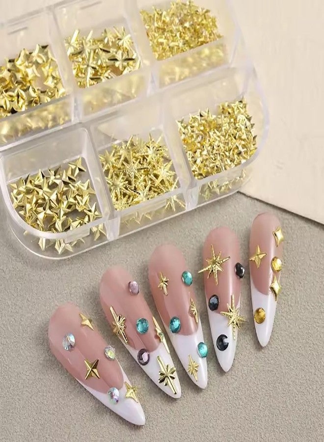 HYWWPFLAY 2 Boxes Star Nail Charms, Silver and Gold Nail Art Charms Bulk for DIY 3D Nail Art Decoration & Charms for Nails Design with Pickup Pen & Tweezers - Image 2