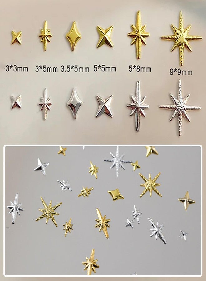 HYWWPFLAY 2 Boxes Star Nail Charms, Silver and Gold Nail Art Charms Bulk for DIY 3D Nail Art Decoration & Charms for Nails Design with Pickup Pen & Tweezers - Image 3