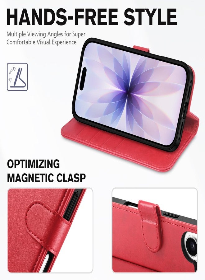 TUCCH Wallet Case for iPhone 17 (6.3-Inch) 2025, RFID Blocking 4 Card Slots | Kickstand | Magnetic Closure | PU Leather | Shockproof TPU Shell | Protective Flip Folio Cover | Red - Image 4