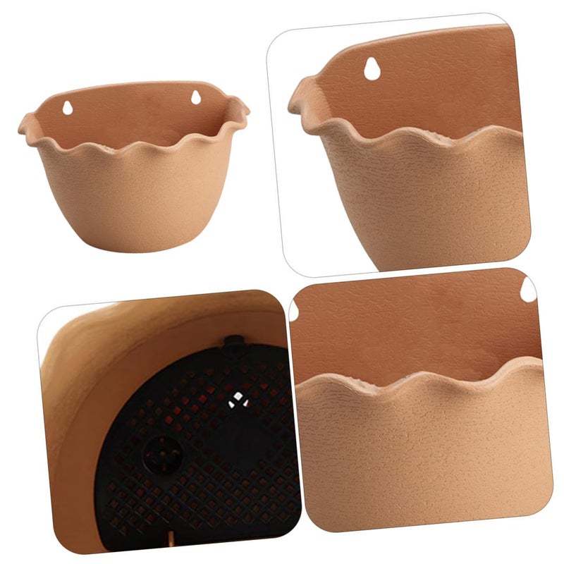 Light Brown Resin Wall Hanging Planter Half Round Indoor Outdoor Balcony Garden - Image 4