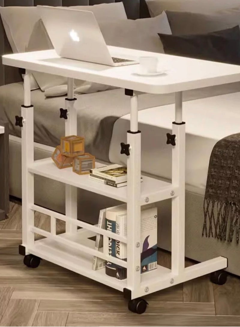 SHEE ONE Adjustable Laptop Table with Rolling Wheels | Mobile Study Desk, Overbed Meal Table, Portable Reading Stand, and Bedside Table | Wide Surface with Storage Shelves & Locking Wheels | Sizes: 85×60 cm & 40×60 cm - Image 3