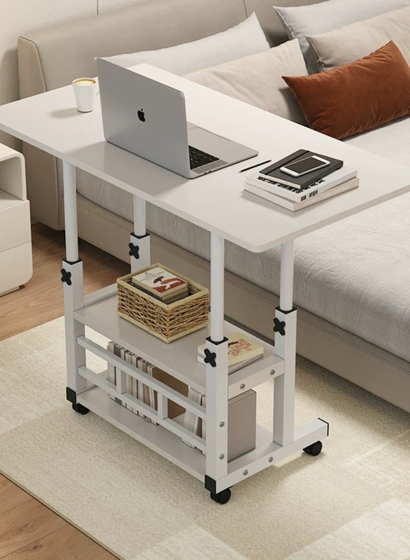 SHEE ONE Adjustable Laptop Table with Rolling Wheels | Mobile Study Desk, Overbed Meal Table, Portable Reading Stand, and Bedside Table | Wide Surface with Storage Shelves & Locking Wheels | Sizes: 85×60 cm & 40×60 cm - Image 1