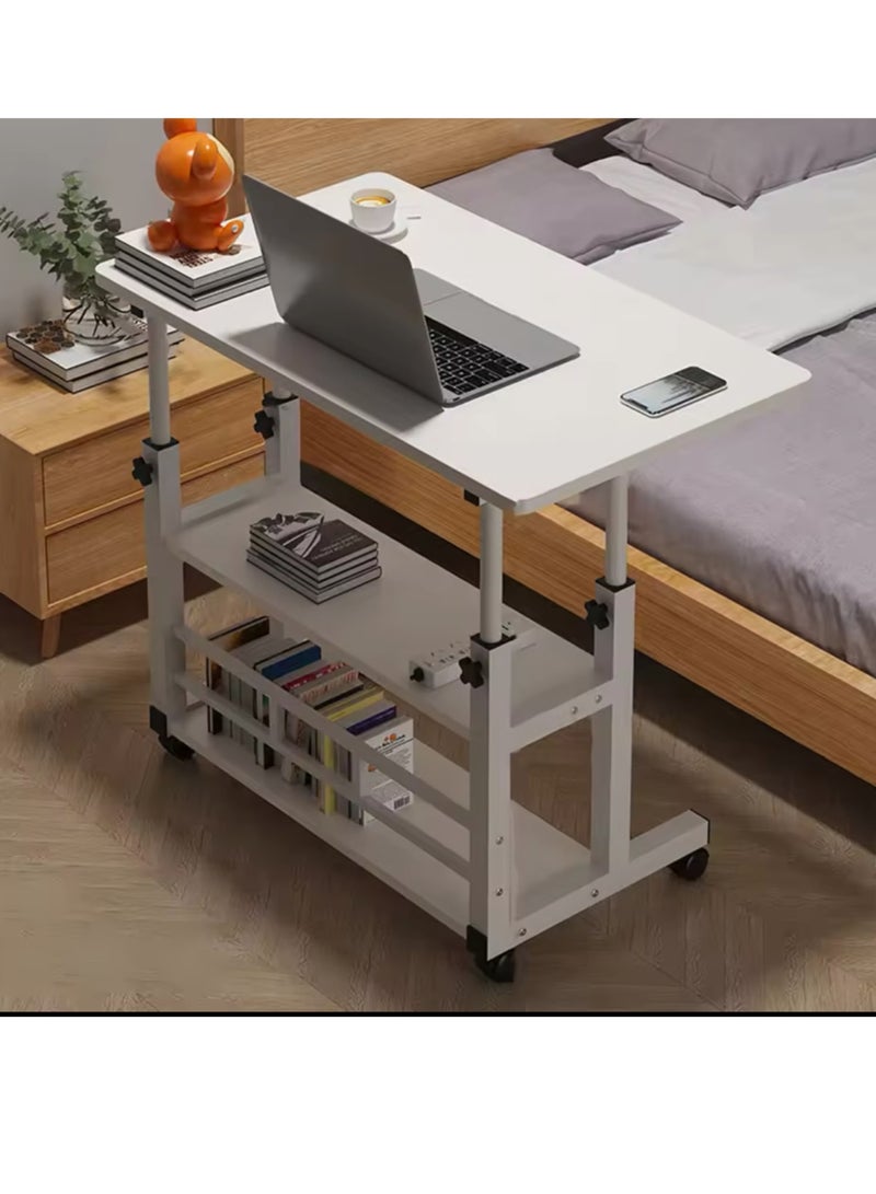 SHEE ONE Adjustable Laptop Table with Rolling Wheels | Mobile Study Desk, Overbed Meal Table, Portable Reading Stand, and Bedside Table | Wide Surface with Storage Shelves & Locking Wheels | Sizes: 85×60 cm & 40×60 cm - Image 2