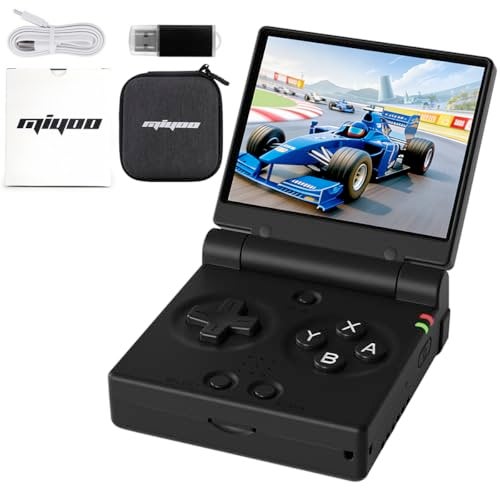 FINGEREVO Miyoo Mini Flip Handheld Game Console 28inch 750560 IPS Screen 2500mAh Miyoomini Flip Clamshell Retro Games Consoles OnionOS64GB Black - Image 1