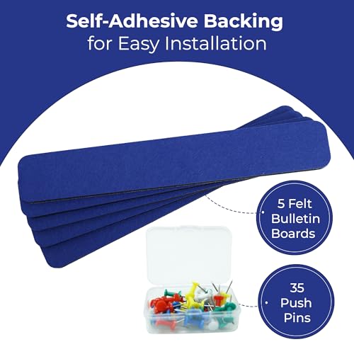 RANUR Self Adhesive Felt Bulletin Bar Strip, Reminder Board with 35pcs Drawing Pins, Lightweight to Do List Board for Wall Soft Board for Study Room, Photos, Schedules, Size 33 X 5 X 1.3 cms (Blue) - Image 2