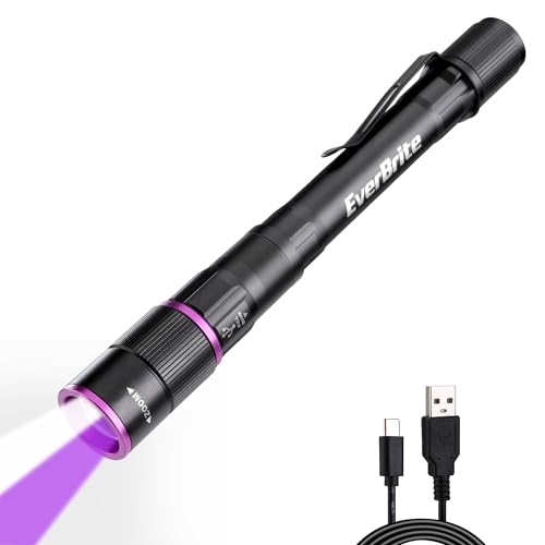 EverBrite Rechargeable Pen Flashlight with UV Light and White Light, 395nm Black Flashlight with Clip, Zoomable 4 Modes with Memory Function, USB C Cable, for Camping, Emergency, Pet Urine Detection - Image 1