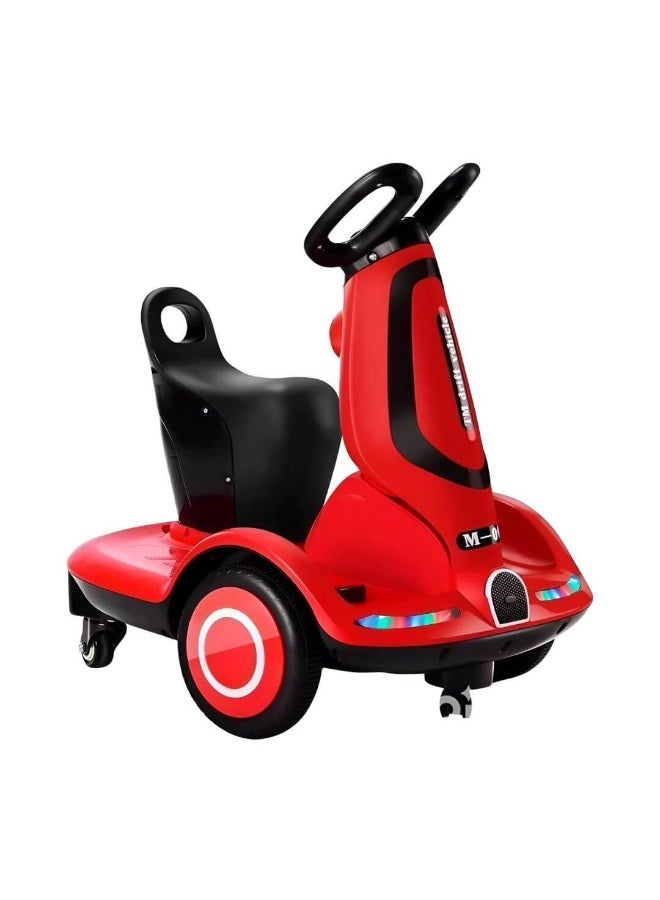 سكوتر كهربائي للأطفال 4 عجلات بدوران 360 درجة وأضواء LED – بطارية قابلة للشحن 6 فولت – لون أحمر - Image 1