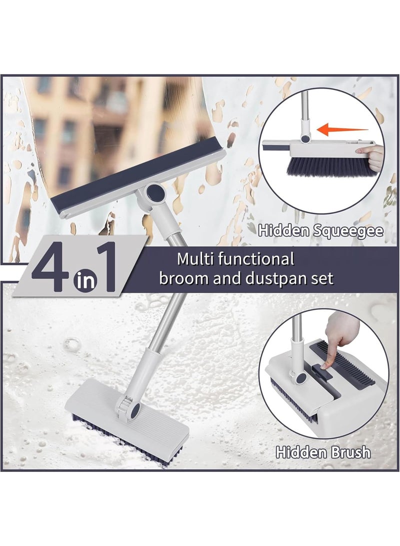 Rock Pow Broom with Dustpan Combo Set, 4 in 1 Multifunctional Broom and Dustpan with 52" Long Handle, Concealed Squeegee and Cleaning Brush, for Clean Home Kitchen Bathroom Office, Indoor Outdoor Floor - Image 2