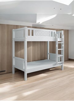 SILA Heavy Duty Wooden Bunk Bed With Ladder for Kids, Teens, Bedroom, Guest Room Furniture, Solid Wooden Bedframe, Full-Length Guardrail  Color White 90x190 Cm  - Image 1