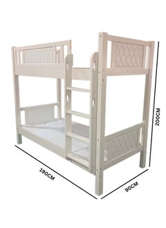 SILA Heavy Duty Wooden Bunk Bed With Ladder for Kids, Teens, Bedroom, Guest Room Furniture, Solid Wooden Bedframe, Full-Length Guardrail  Color White 90x190 Cm  - Image 2