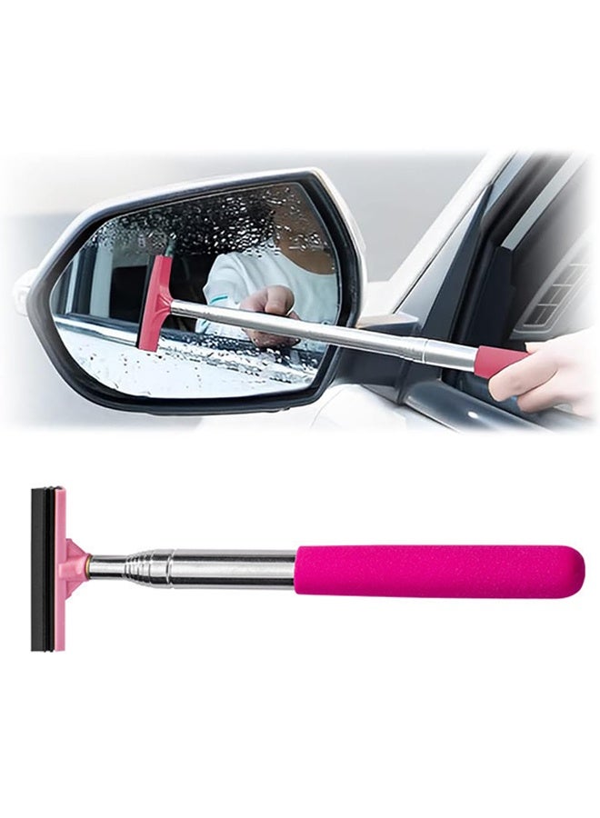 Car Rearview Mirror Wiper, Retractable Auto Glass Squeegee, Water Cleaner with Telescopic Long Rod, Portable Cleaning Tool for All Vehicles, Universal Automotive Accessories (Pink) - Image 1