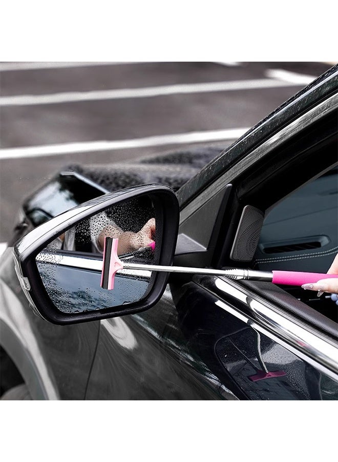 Car Rearview Mirror Wiper, Retractable Auto Glass Squeegee, Water Cleaner with Telescopic Long Rod, Portable Cleaning Tool for All Vehicles, Universal Automotive Accessories (Pink) - Image 3