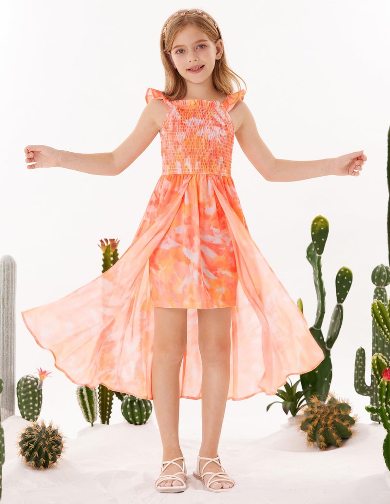 GRACE KARIN Girls Summer Dress Orange Floral Spring Casual Maxi Hawaiian Vacation Dresses Size 8-10 - Image 5