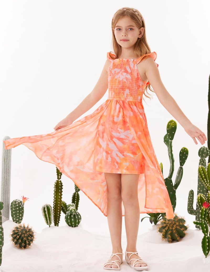 GRACE KARIN Girls Summer Dress Orange Floral Spring Casual Maxi Hawaiian Vacation Dresses Size 8-10 - Image 3