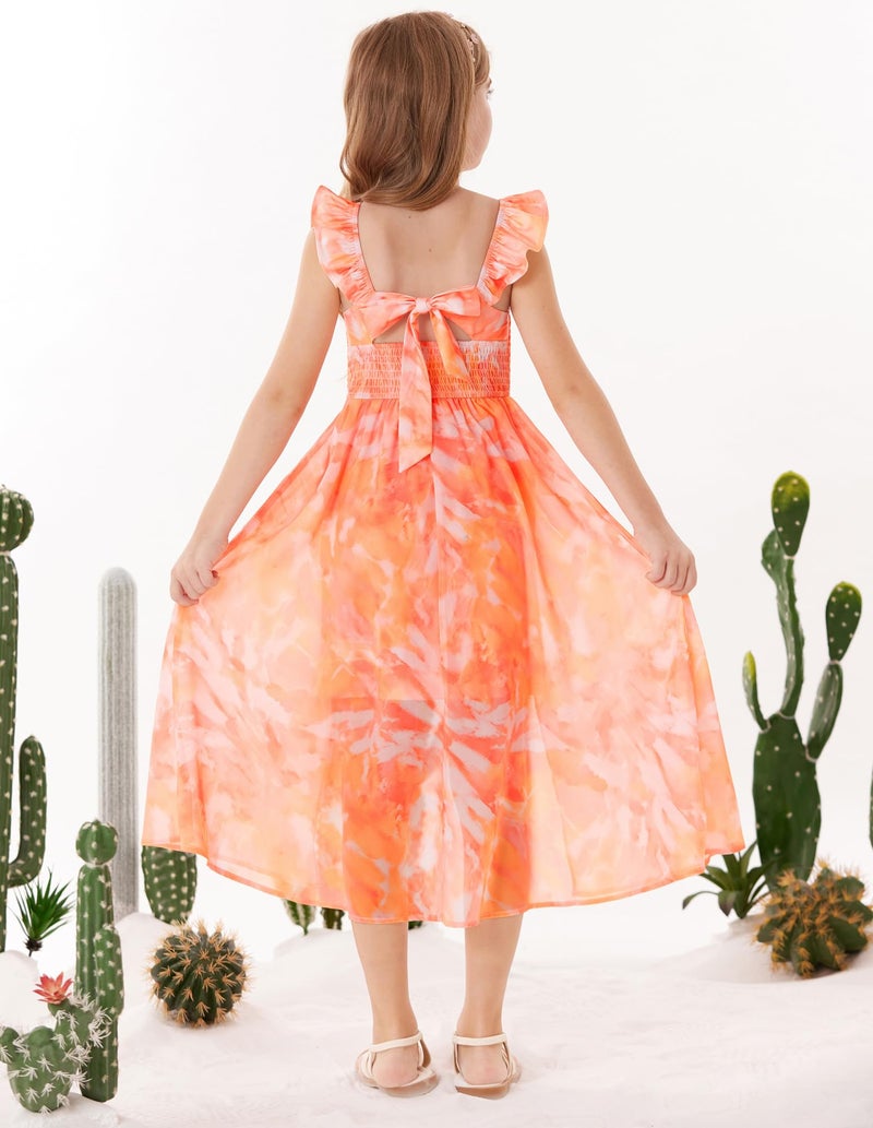 GRACE KARIN Girls Summer Dress Orange Floral Spring Casual Maxi Hawaiian Vacation Dresses Size 8-10 - Image 2