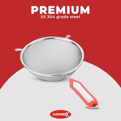 AADHIK Stainless Steel Strainer Big Size 32cm for Soup, Rice, Juice, Vegetable and Fruit Washing, Multipurpose Channi with Handle (Set of 1) - Image 5