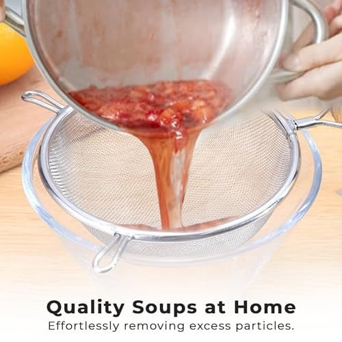 AADHIK Stainless Steel Strainer Big Size 32cm for Soup, Rice, Juice, Vegetable and Fruit Washing, Multipurpose Channi with Handle (Set of 1) - Image 2