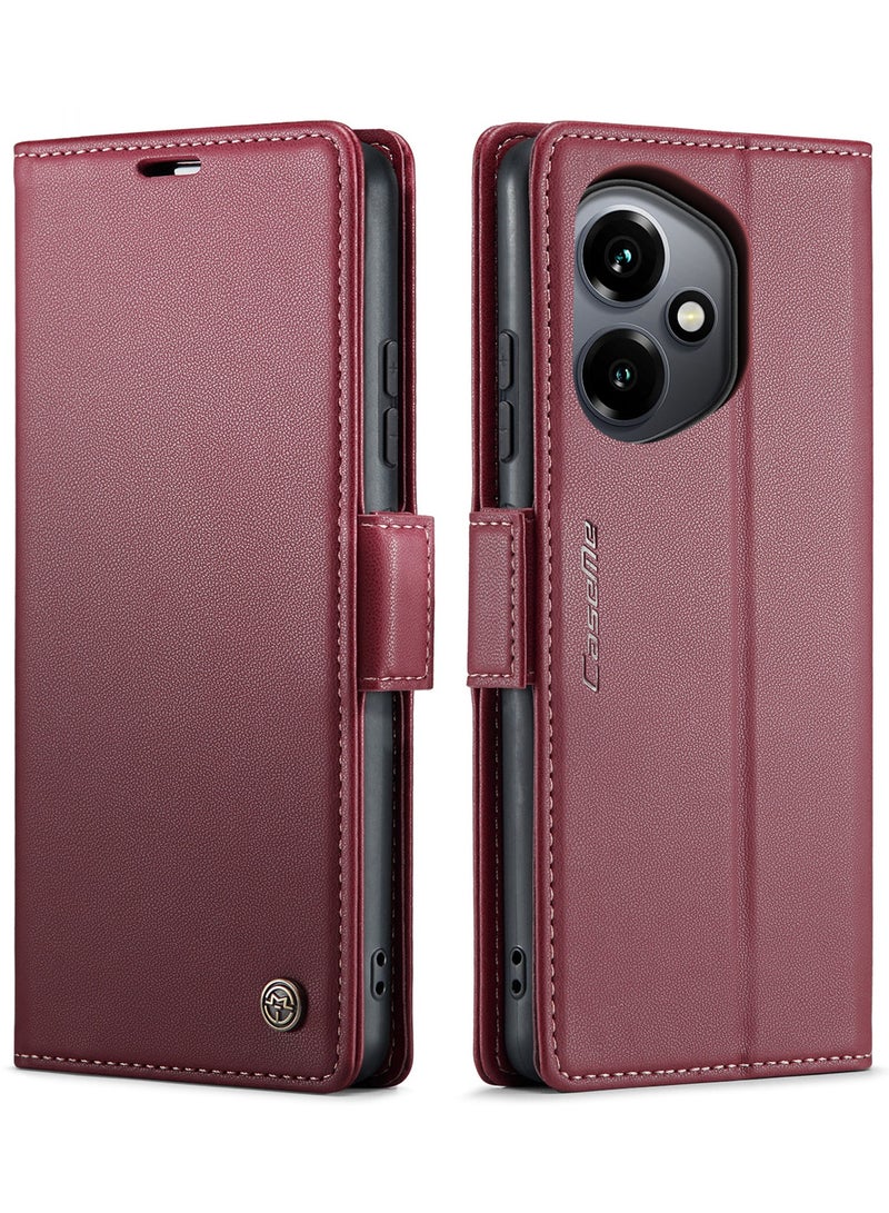 CaseMe Phone Case Luxury PU Leather Design Anti Fingerprint 023 Flip Cover Card Slot Holder Cover For Honor 400   (Red) - Image 1