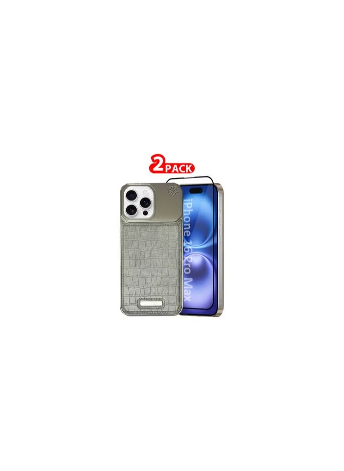 CATANES iPhone 16 Pro Max 2 Pack Case Leather Metal Design, Slim Lightweight Minimalist Cover,1 Case 1 Screen Protector  - Image 1